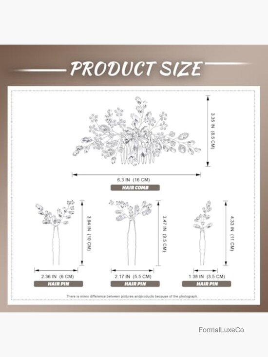 Bridal Headpiece Crystal Hair Comb with Pins Set